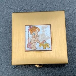 Gold Tone Vintage Pill Box W/ Little Girl In Diaper On Phone